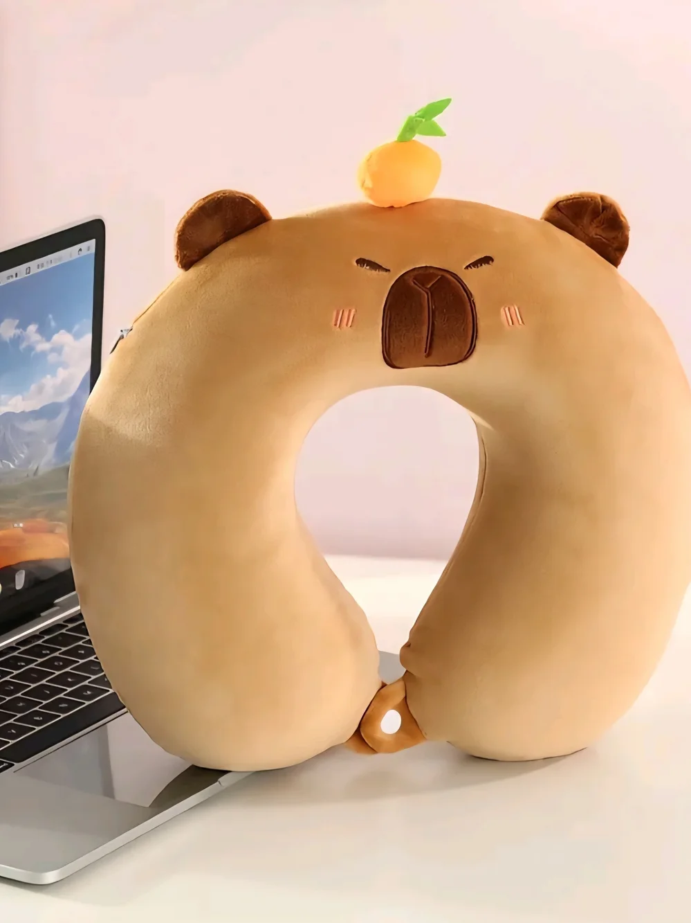 Plush Bear U-Shaped Travel Neck Pillow - Tan
